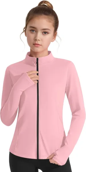 JOCMIC Girls Zip Up Jacket Horse Riding Shirts Kids Athletic Yoga Jackets Fall Winter Coats