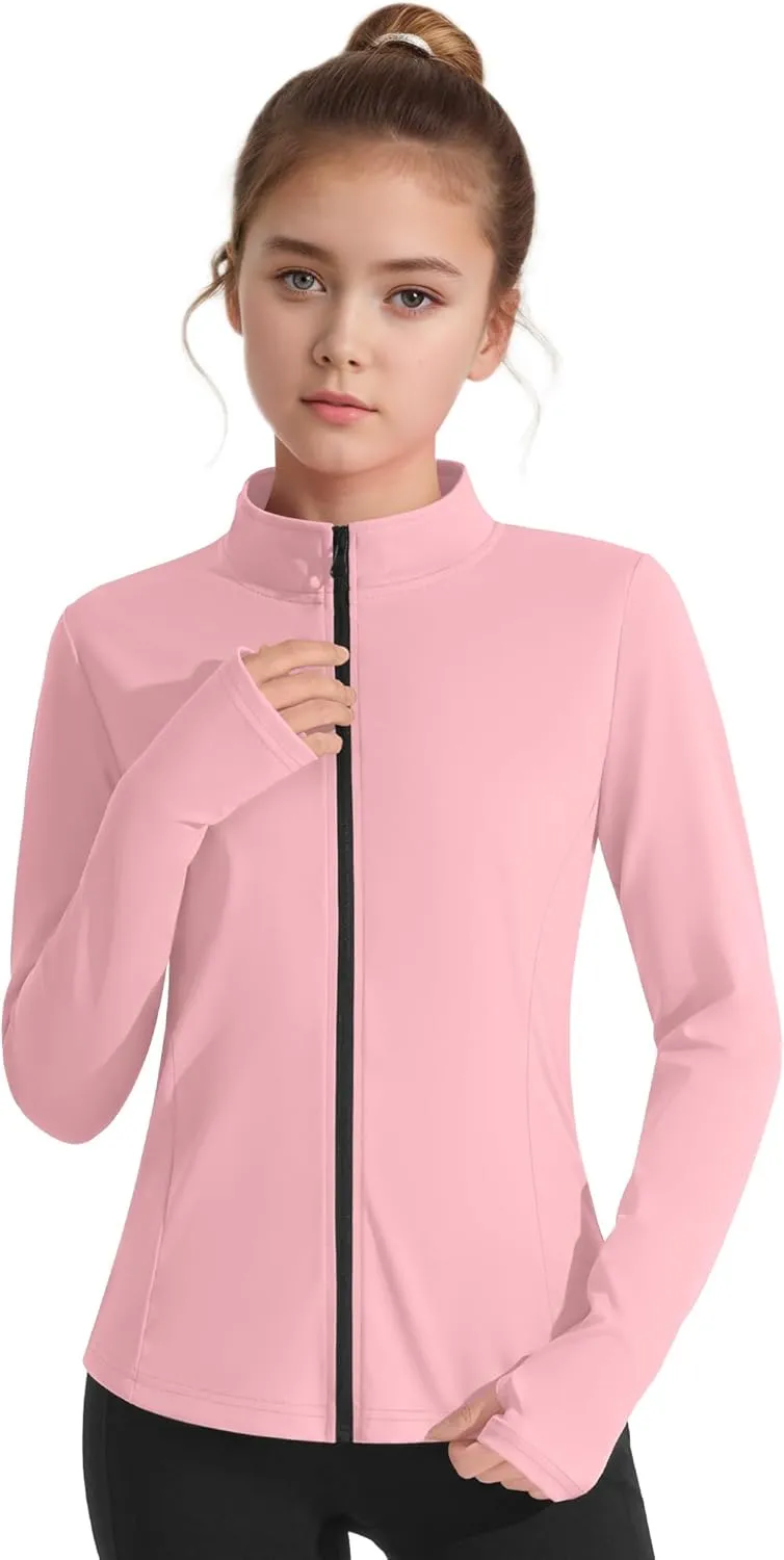 JOCMIC Girls Zip Up Jacket Horse Riding Shirts Kids Athletic Yoga Jackets Fall Winter Coats