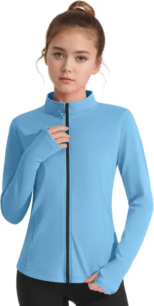 JOCMIC Girls Zip Up Jacket Horse Riding Shirts Kids Athletic Yoga Jackets Fall Winter Coats