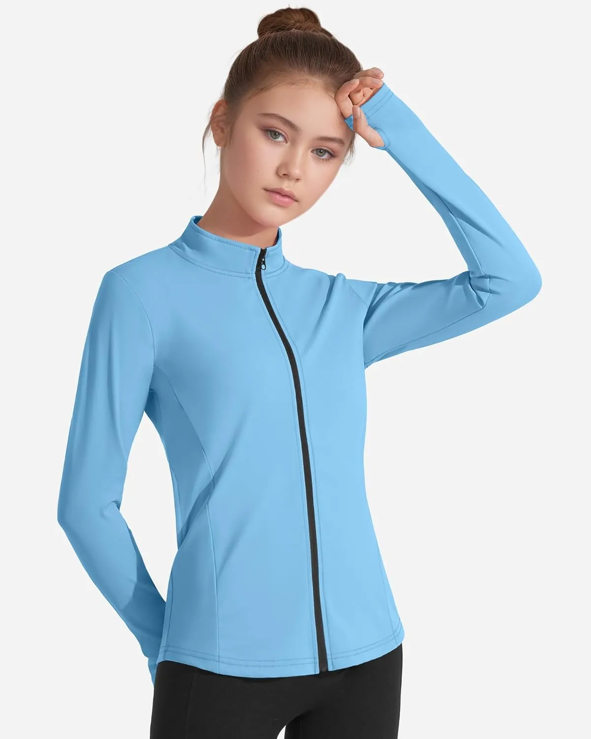 JOCMIC Girls Zip Up Jacket Horse Riding Shirts Kids Athletic Yoga Jackets Fall Winter Coats