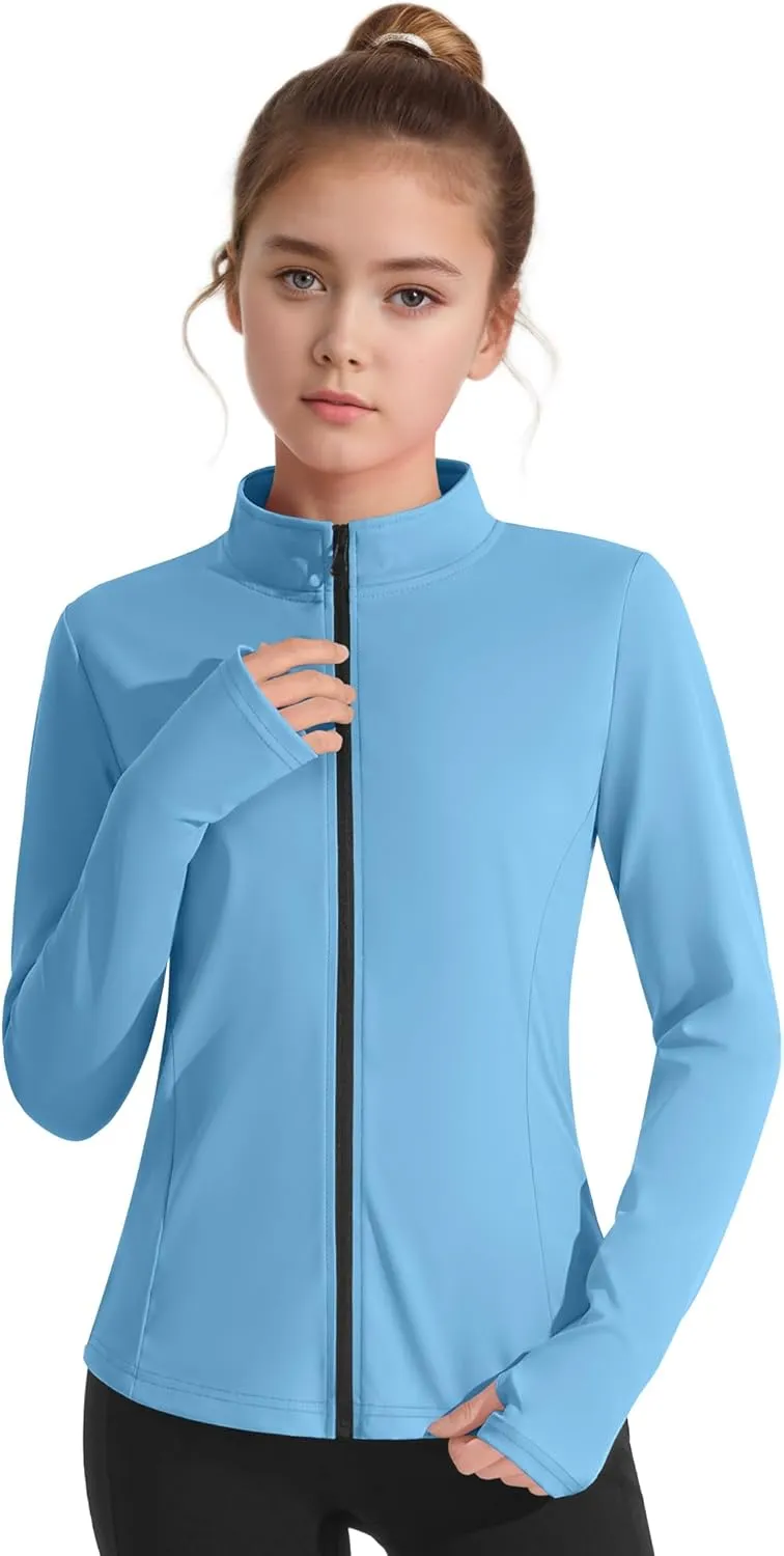 JOCMIC Girls Zip Up Jacket Horse Riding Shirts Kids Athletic Yoga Jackets Fall Winter Coats