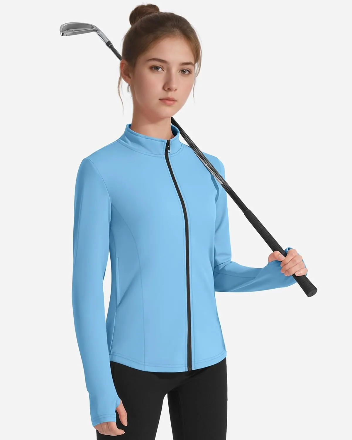 JOCMIC Girls Zip Up Jacket Horse Riding Shirts Kids Athletic Yoga Jackets Fall Winter Coats