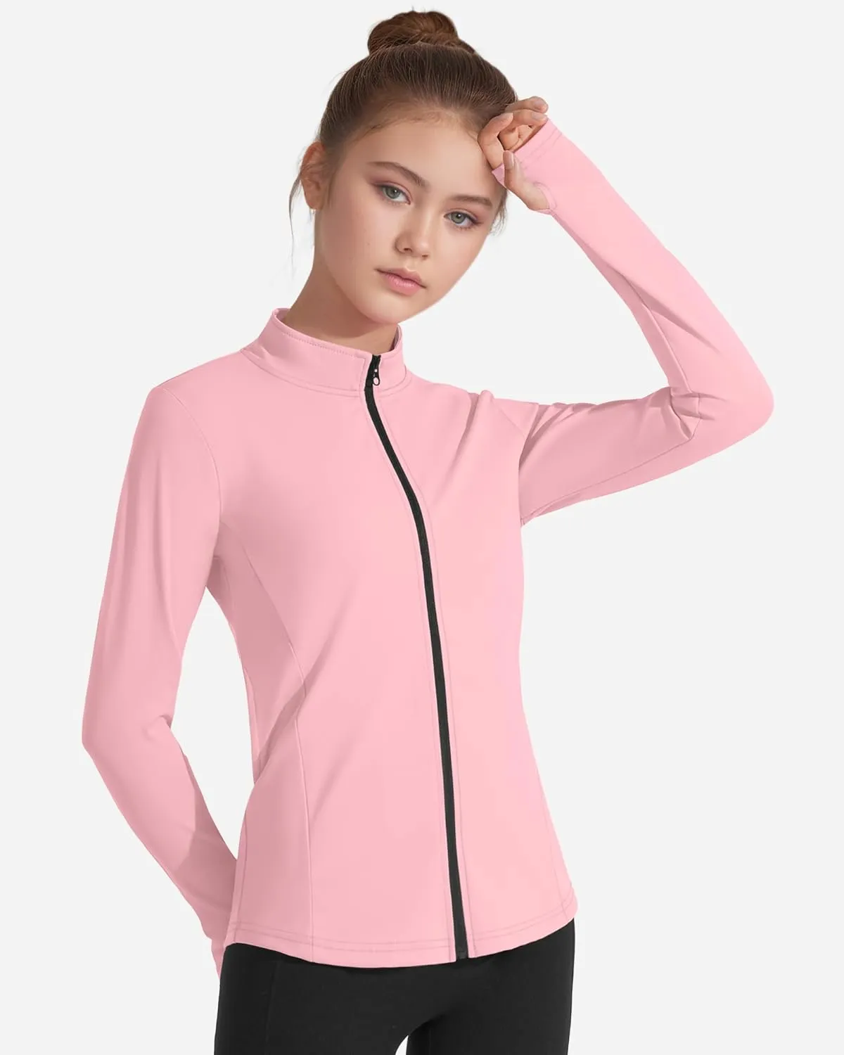 JOCMIC Girls Zip Up Jacket Horse Riding Shirts Kids Athletic Yoga Jackets Fall Winter Coats
