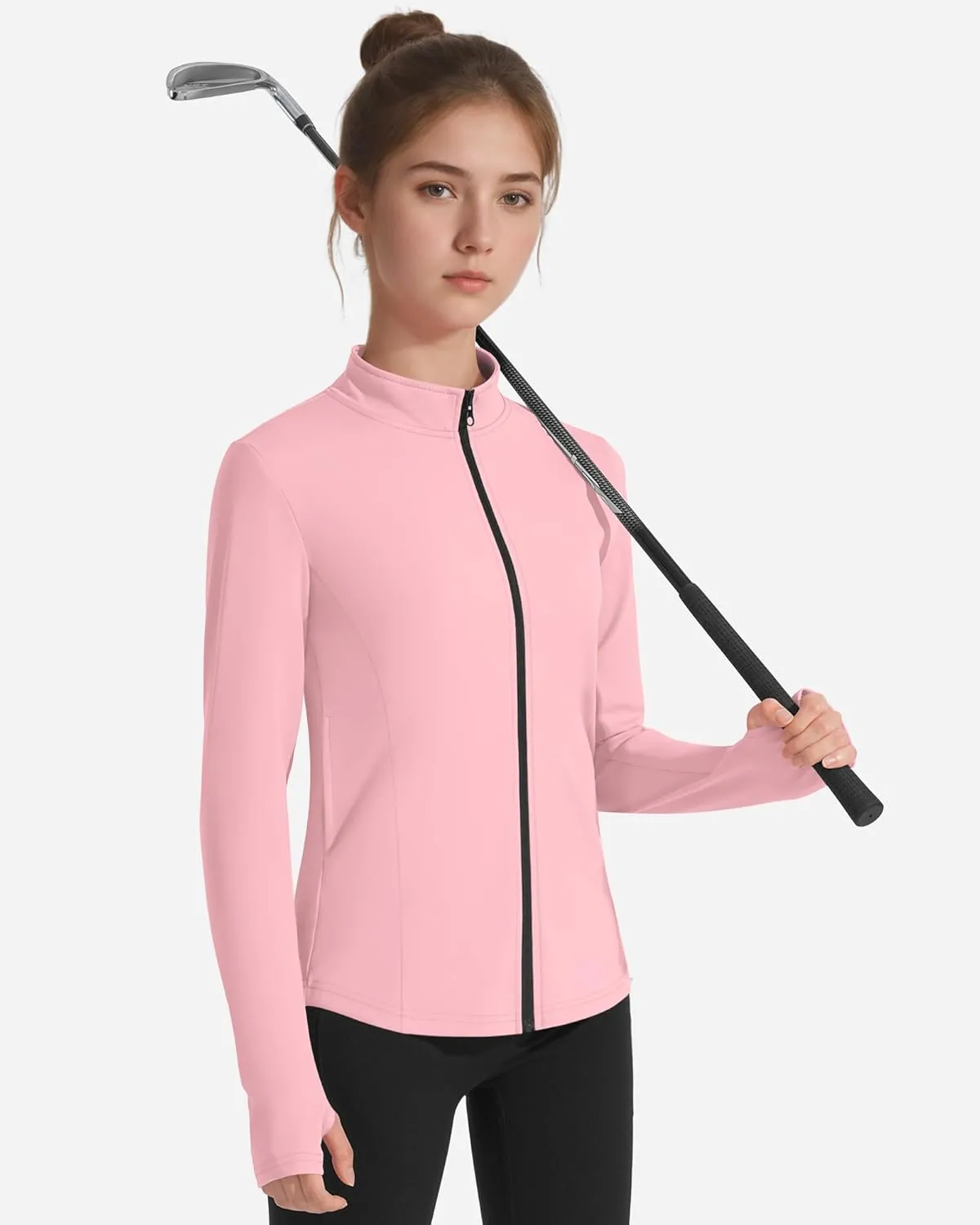JOCMIC Girls Zip Up Jacket Horse Riding Shirts Kids Athletic Yoga Jackets Fall Winter Coats