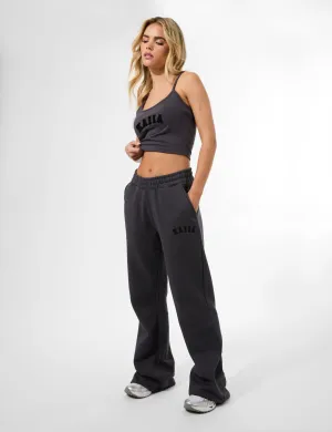 Kaiia Logo Wide Leg Sweat Pants in Dark Grey