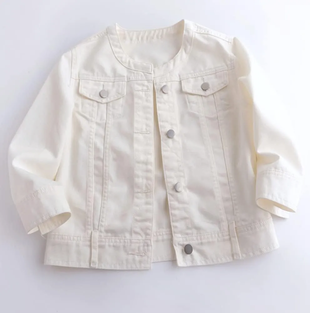 Kedera Women Denim Jacket Button Down Collarless 3/4 Sleeve Cropped Jean Jacket