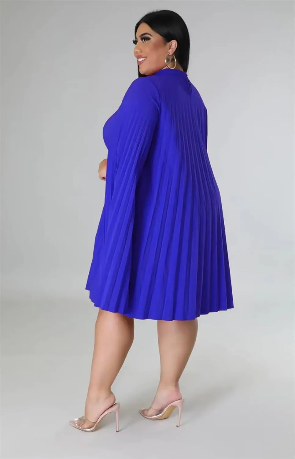 KEYUFANG Womens Plus Size Cape Sleeve Elegant Loose Pleated Short Dress for Cocktail Party
