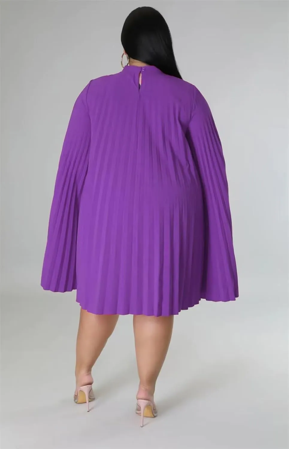KEYUFANG Womens Plus Size Cape Sleeve Elegant Loose Pleated Short Dress for Cocktail Party