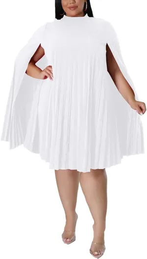 KEYUFANG Womens Plus Size Cape Sleeve Elegant Loose Pleated Short Dress for Cocktail Party