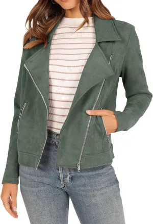 KIRUNDO Womens Faux Suede Jacket 2024 Fall Winter Clothes Casual Zipper Cropped Coat Bomber Biker Moto Jackets Outwear