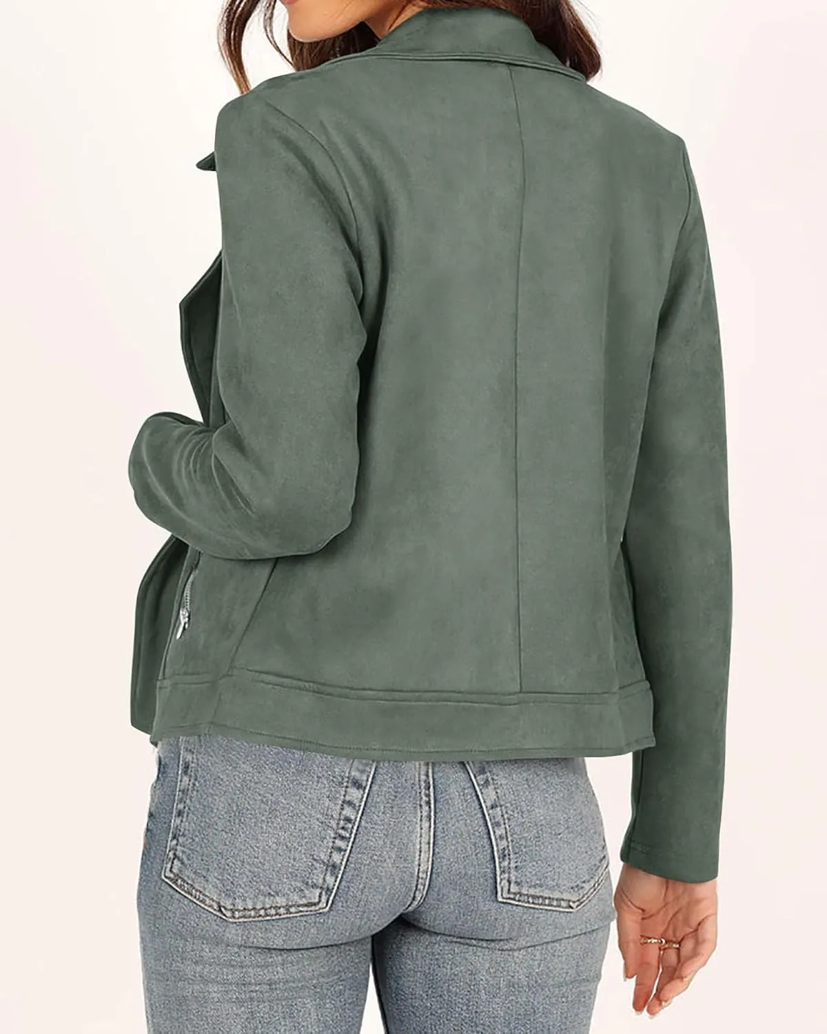 KIRUNDO Womens Faux Suede Jacket 2024 Fall Winter Clothes Casual Zipper Cropped Coat Bomber Biker Moto Jackets Outwear