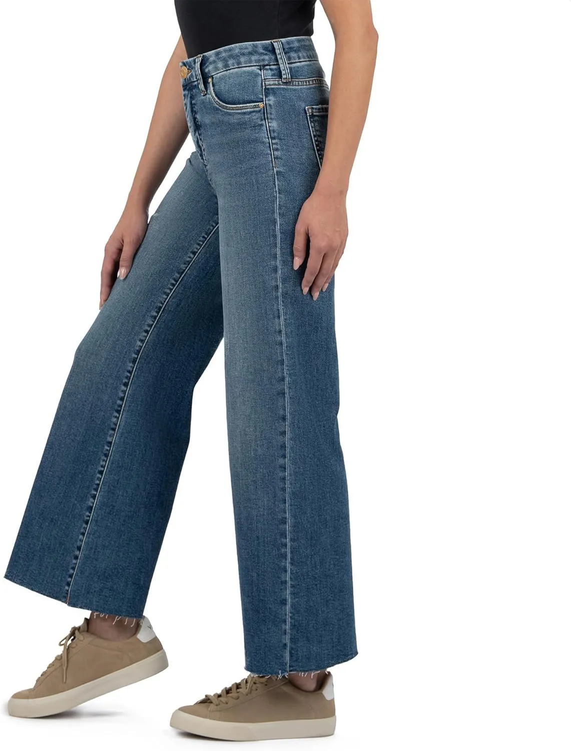 KUT from the Kloth Meg High-Rise Fab Ab Wide Leg Raw Hem