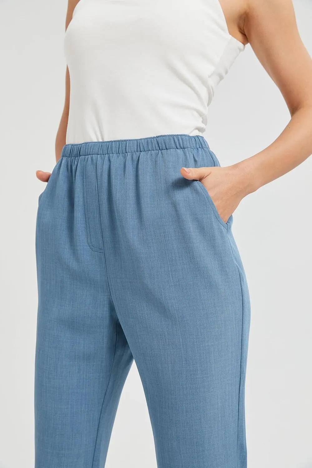 KYAL Women's High Waisted Stretchy Work Capri Pants Straight Leg Business Office Trousers with Pockets