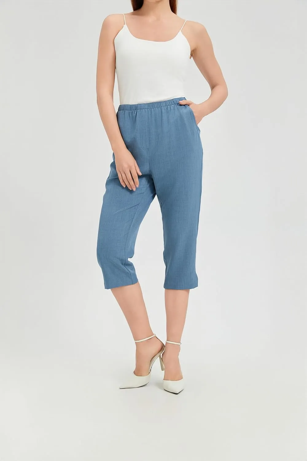 KYAL Women's High Waisted Stretchy Work Capri Pants Straight Leg Business Office Trousers with Pockets