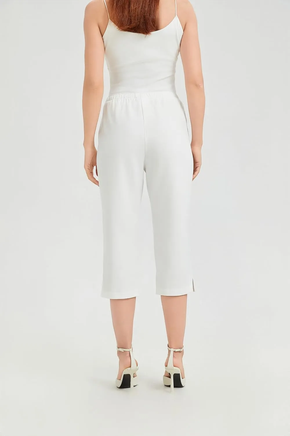 KYAL Women's High Waisted Stretchy Work Capri Pants Straight Leg Business Office Trousers with Pockets