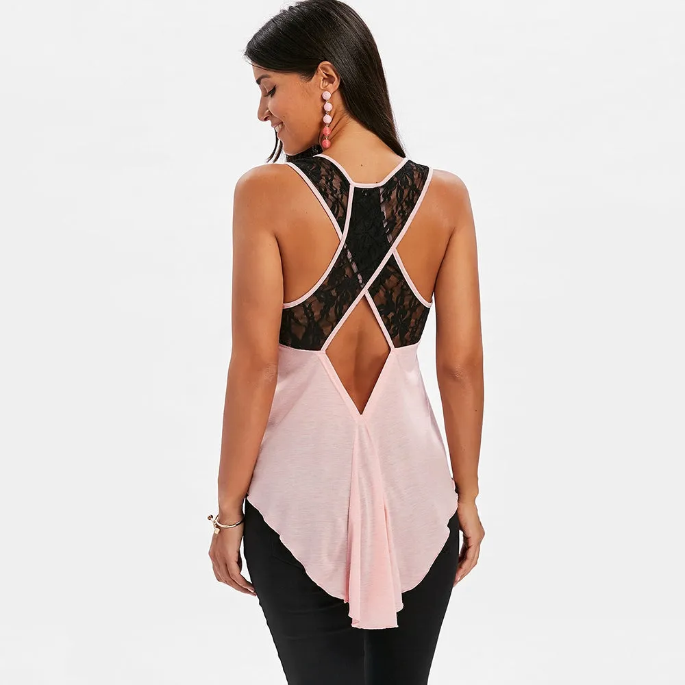 Lace Criss Cross Cut Out Back Tank Top