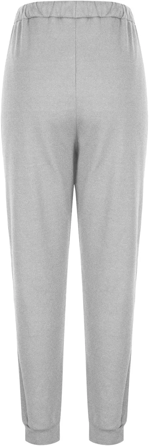 Ladies Solid Color Pants Fashion 2024 Comfy Trousers Classic Lightweight High Waist Pants Drawstring Pocket Trousers