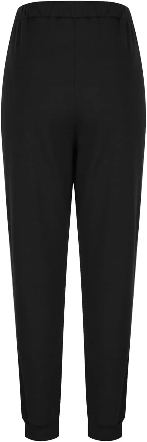 Ladies Solid Color Pants Fashion 2024 Comfy Trousers Classic Lightweight High Waist Pants Drawstring Pocket Trousers