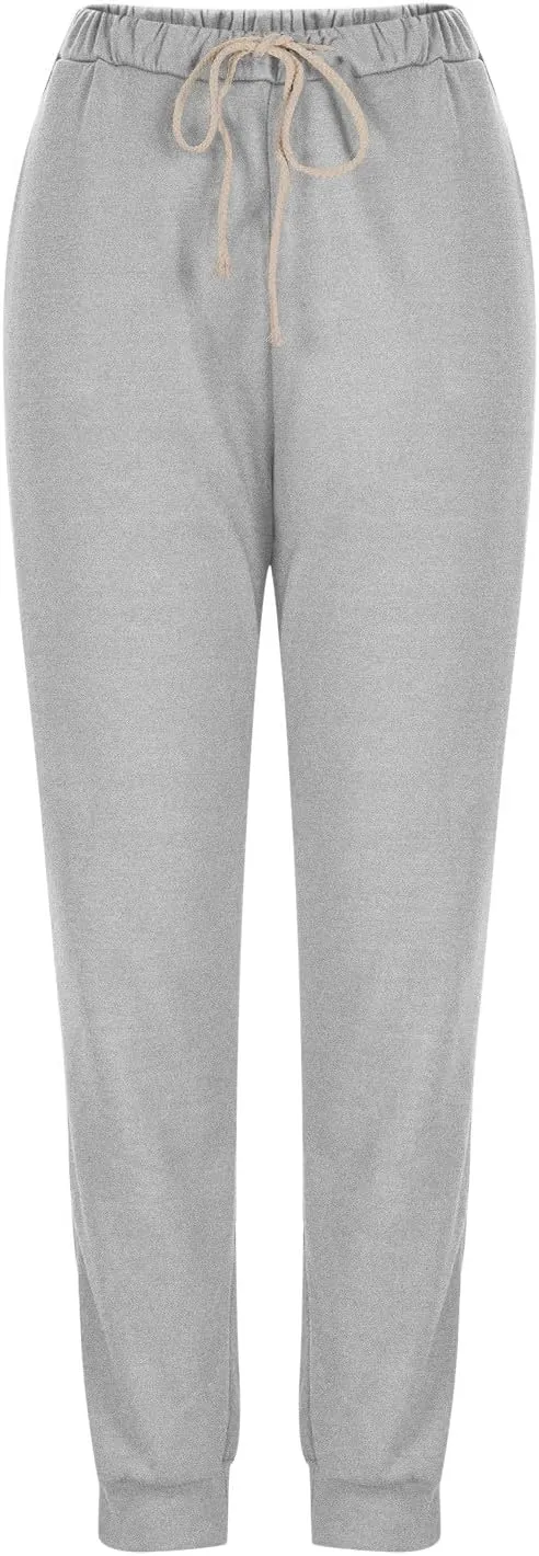 Ladies Solid Color Pants Fashion 2024 Comfy Trousers Classic Lightweight High Waist Pants Drawstring Pocket Trousers