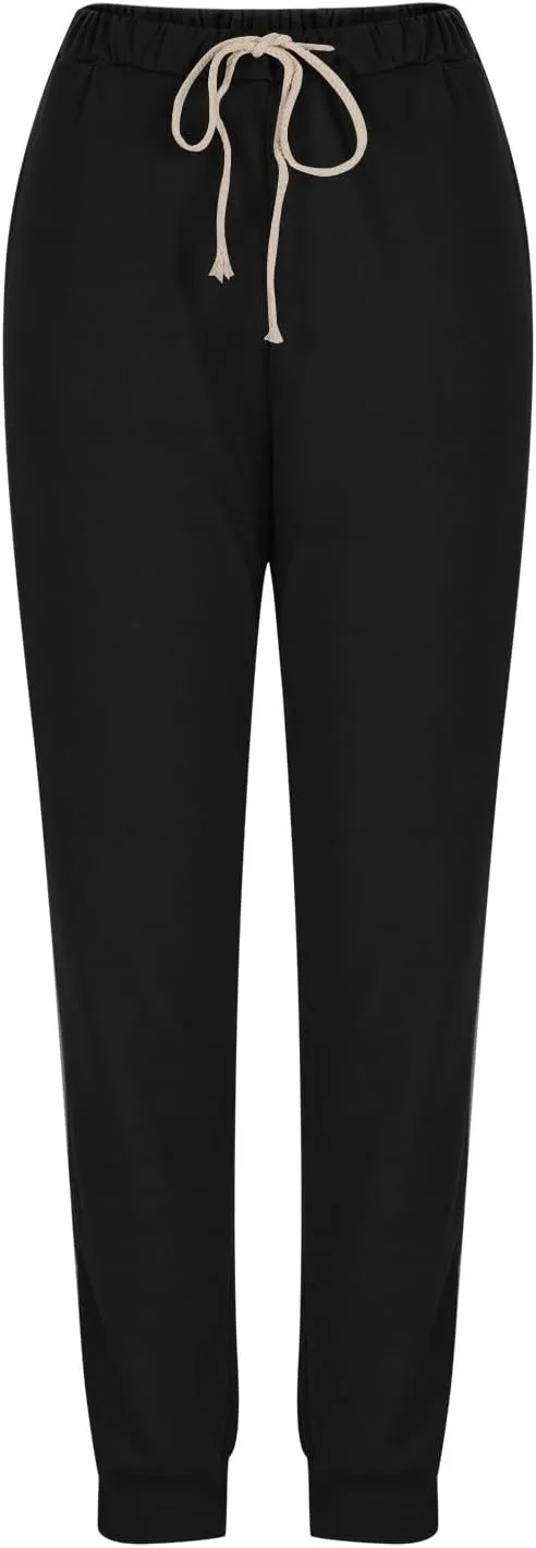 Ladies Solid Color Pants Fashion 2024 Comfy Trousers Classic Lightweight High Waist Pants Drawstring Pocket Trousers