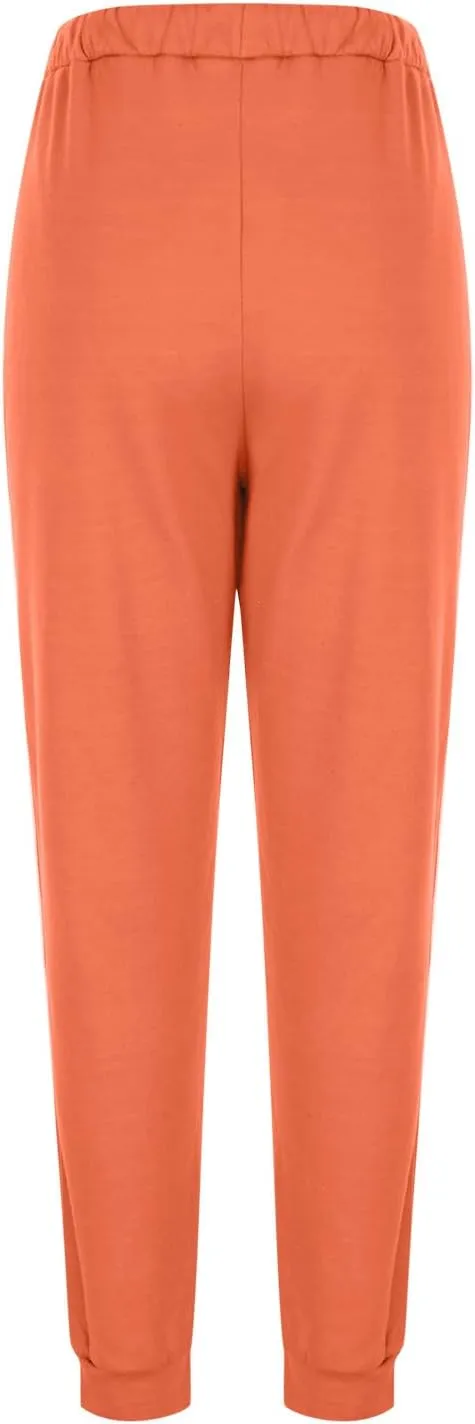 Ladies Solid Color Pants Fashion 2024 Comfy Trousers Classic Lightweight High Waist Pants Drawstring Pocket Trousers
