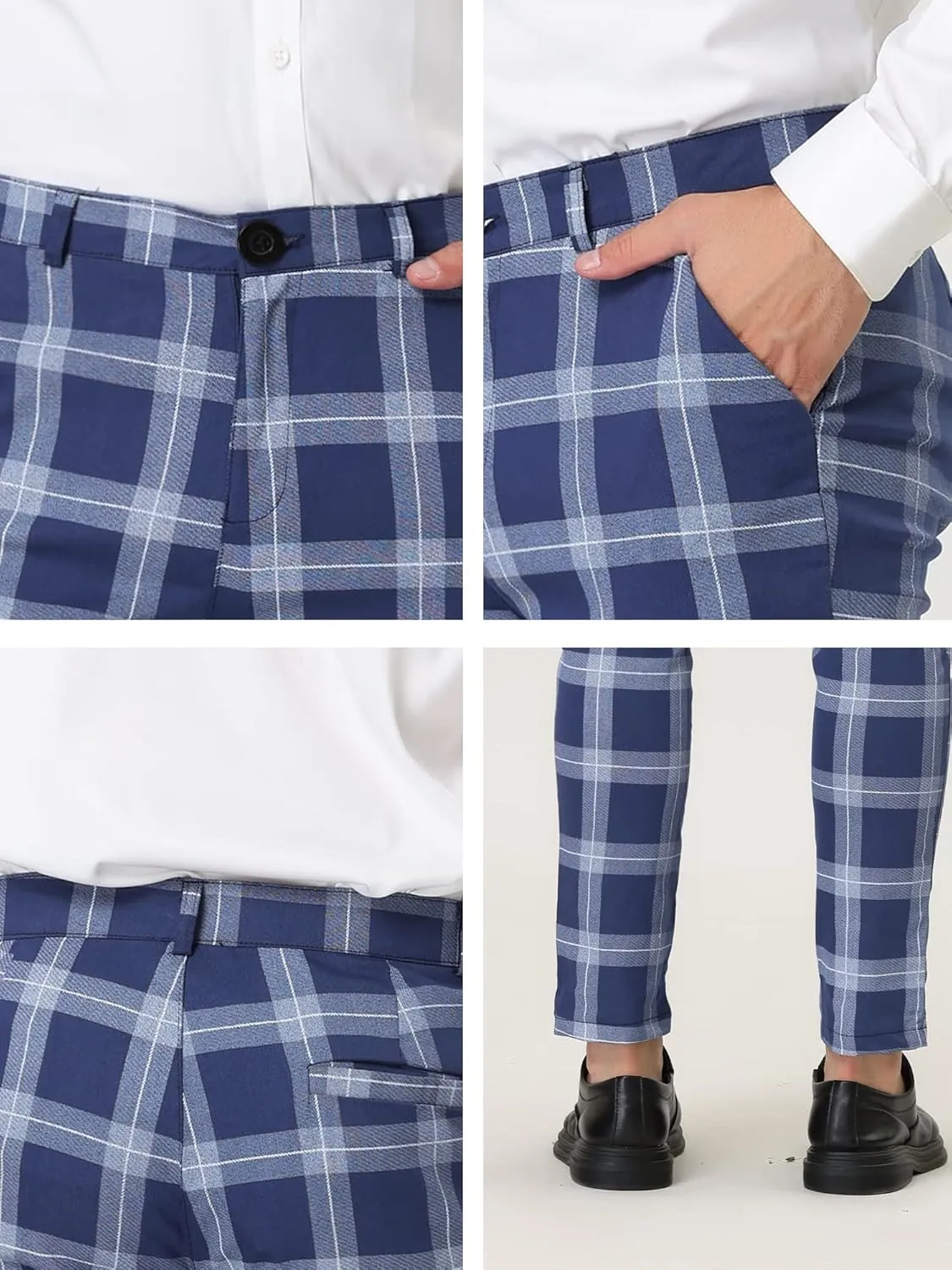 Lars Amadeus Men's Plaid Dress Pants Classic Slim Fit Chino Business Trousers