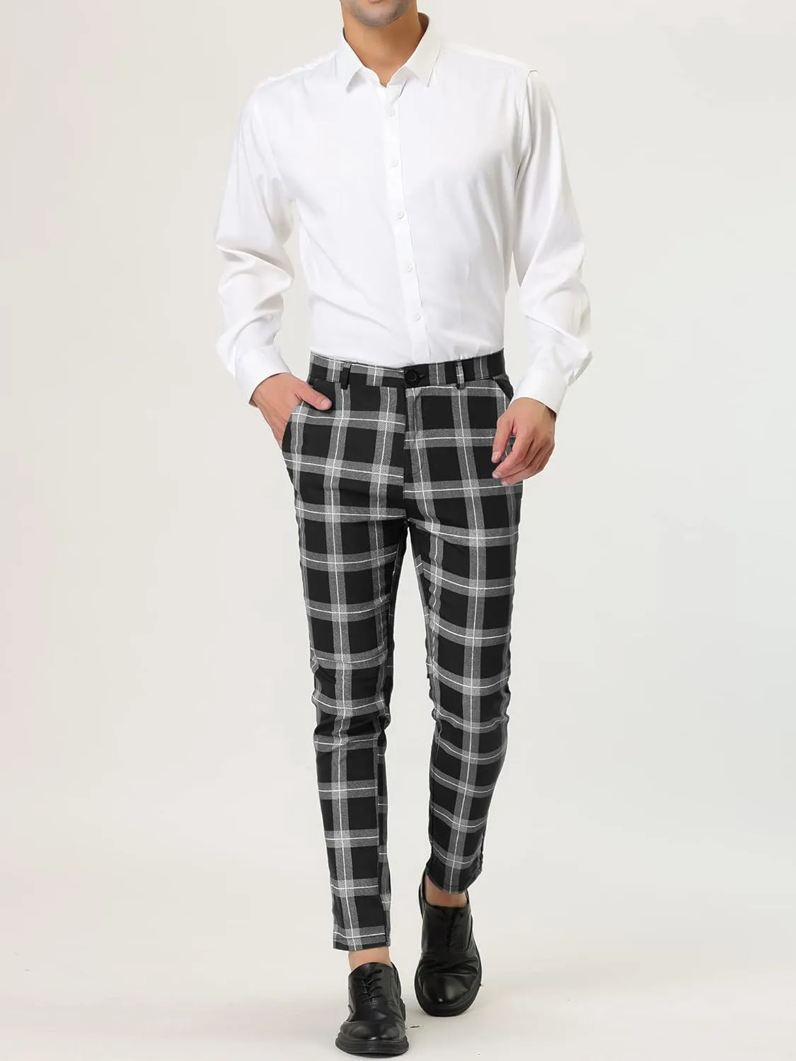 Lars Amadeus Men's Plaid Dress Pants Classic Slim Fit Chino Business Trousers