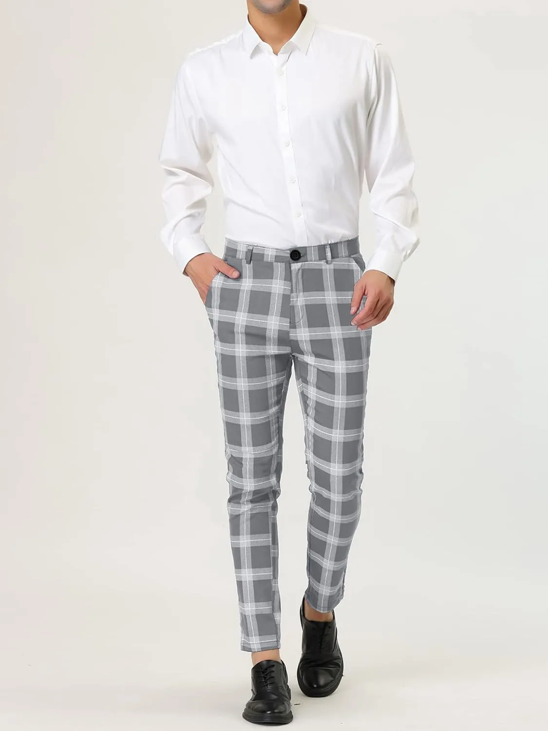 Lars Amadeus Men's Plaid Dress Pants Classic Slim Fit Chino Business Trousers