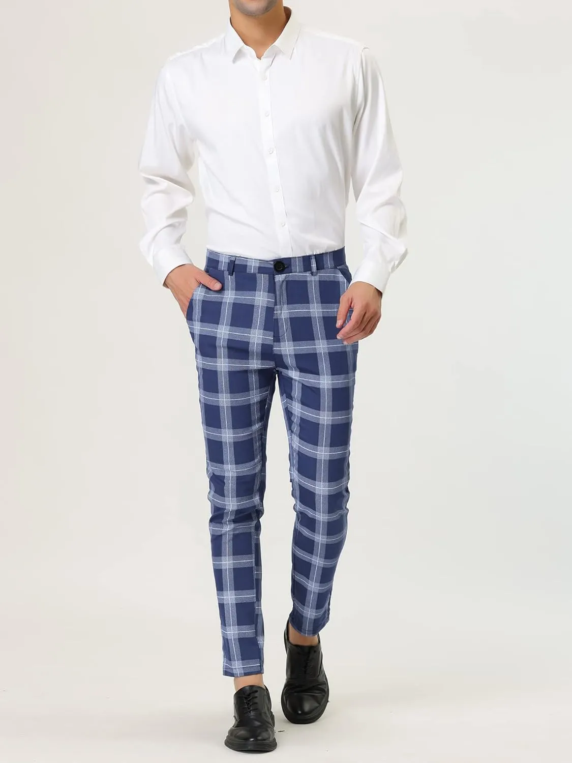 Lars Amadeus Men's Plaid Dress Pants Classic Slim Fit Chino Business Trousers