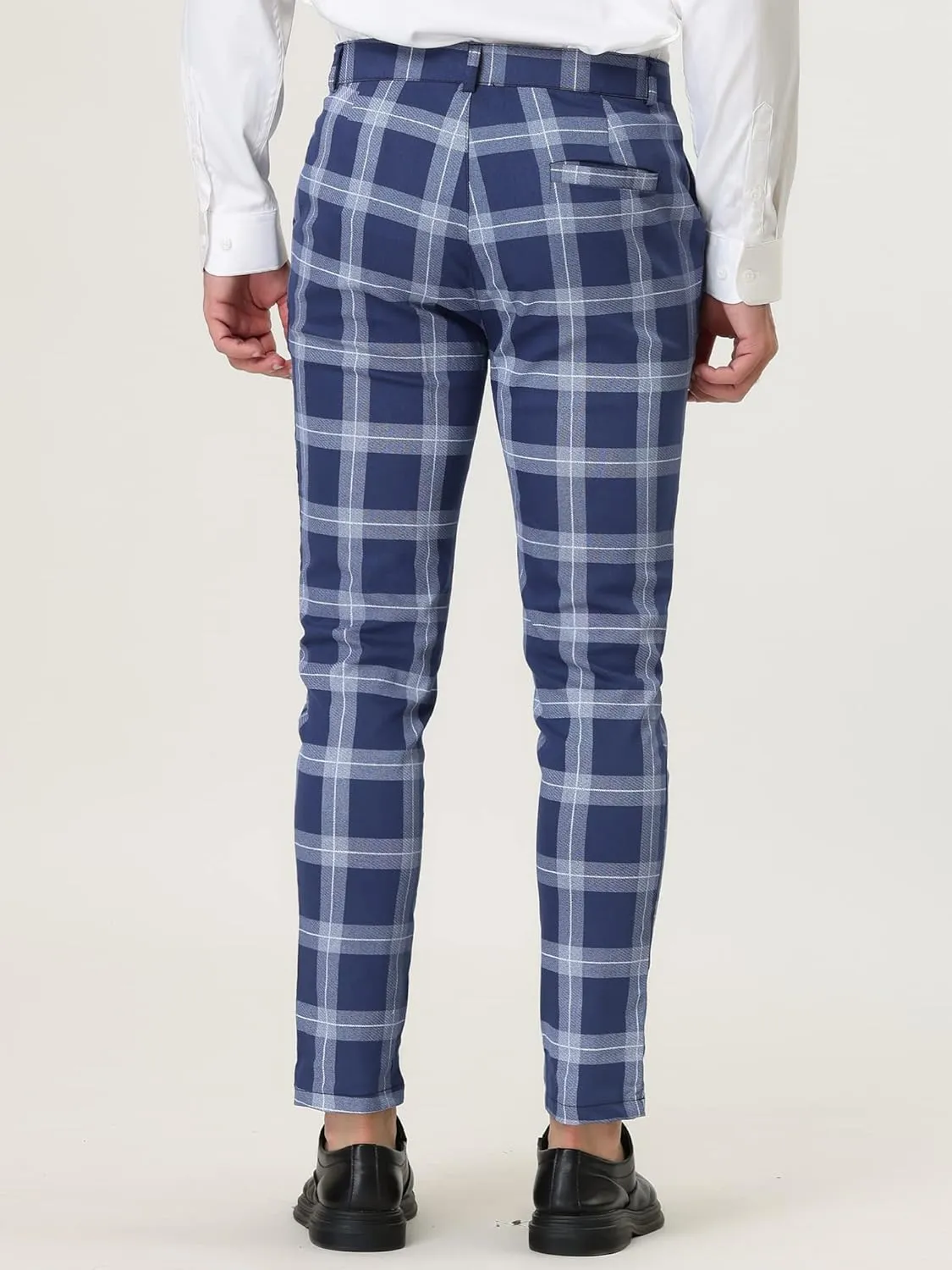 Lars Amadeus Men's Plaid Dress Pants Classic Slim Fit Chino Business Trousers