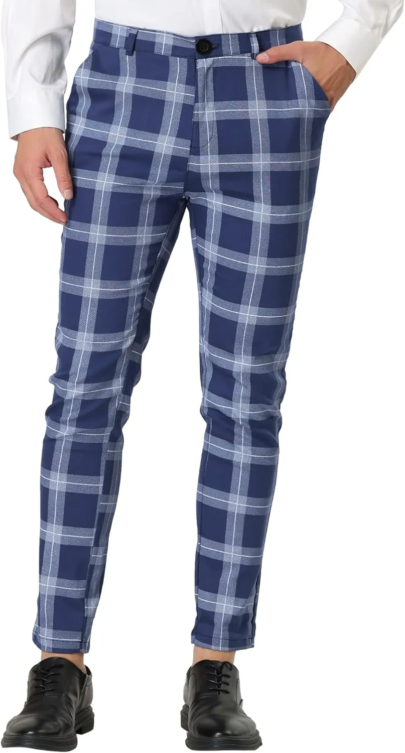 Lars Amadeus Men's Plaid Dress Pants Classic Slim Fit Chino Business Trousers