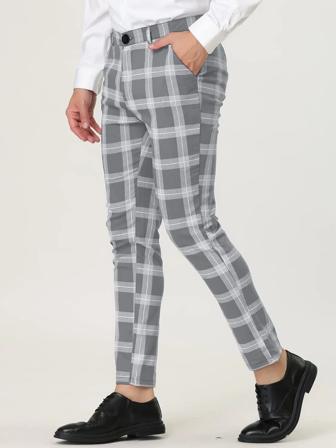 Lars Amadeus Men's Plaid Dress Pants Classic Slim Fit Chino Business Trousers