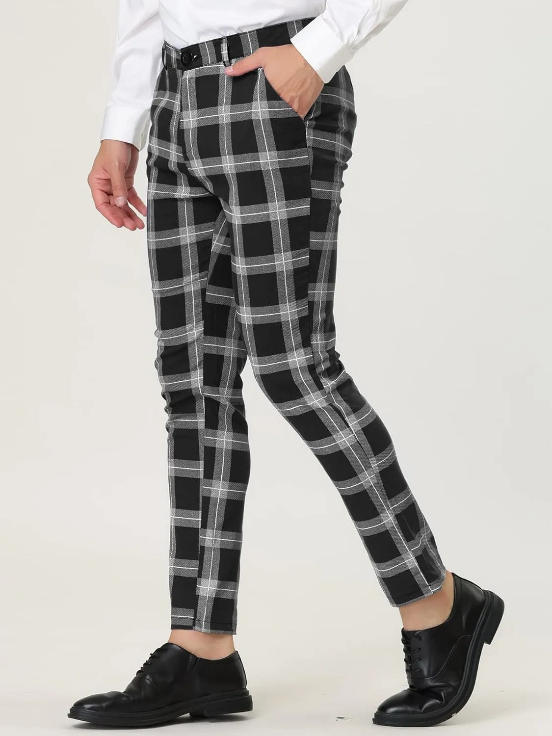 Lars Amadeus Men's Plaid Dress Pants Classic Slim Fit Chino Business Trousers