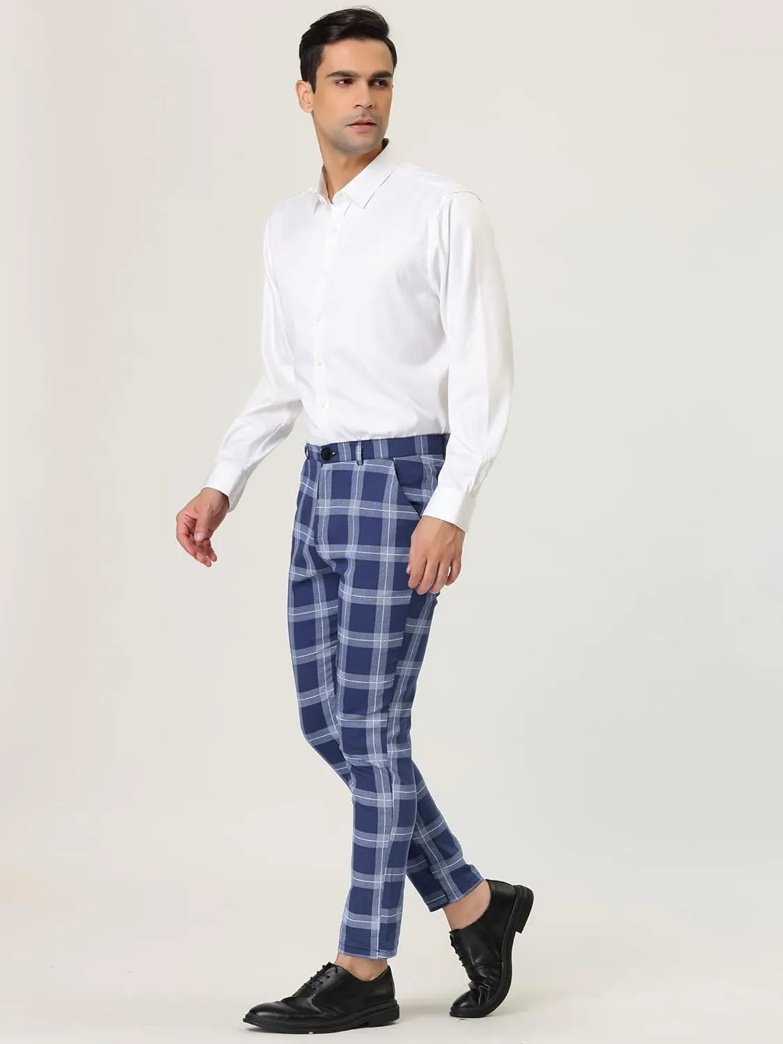 Lars Amadeus Men's Plaid Dress Pants Classic Slim Fit Chino Business Trousers