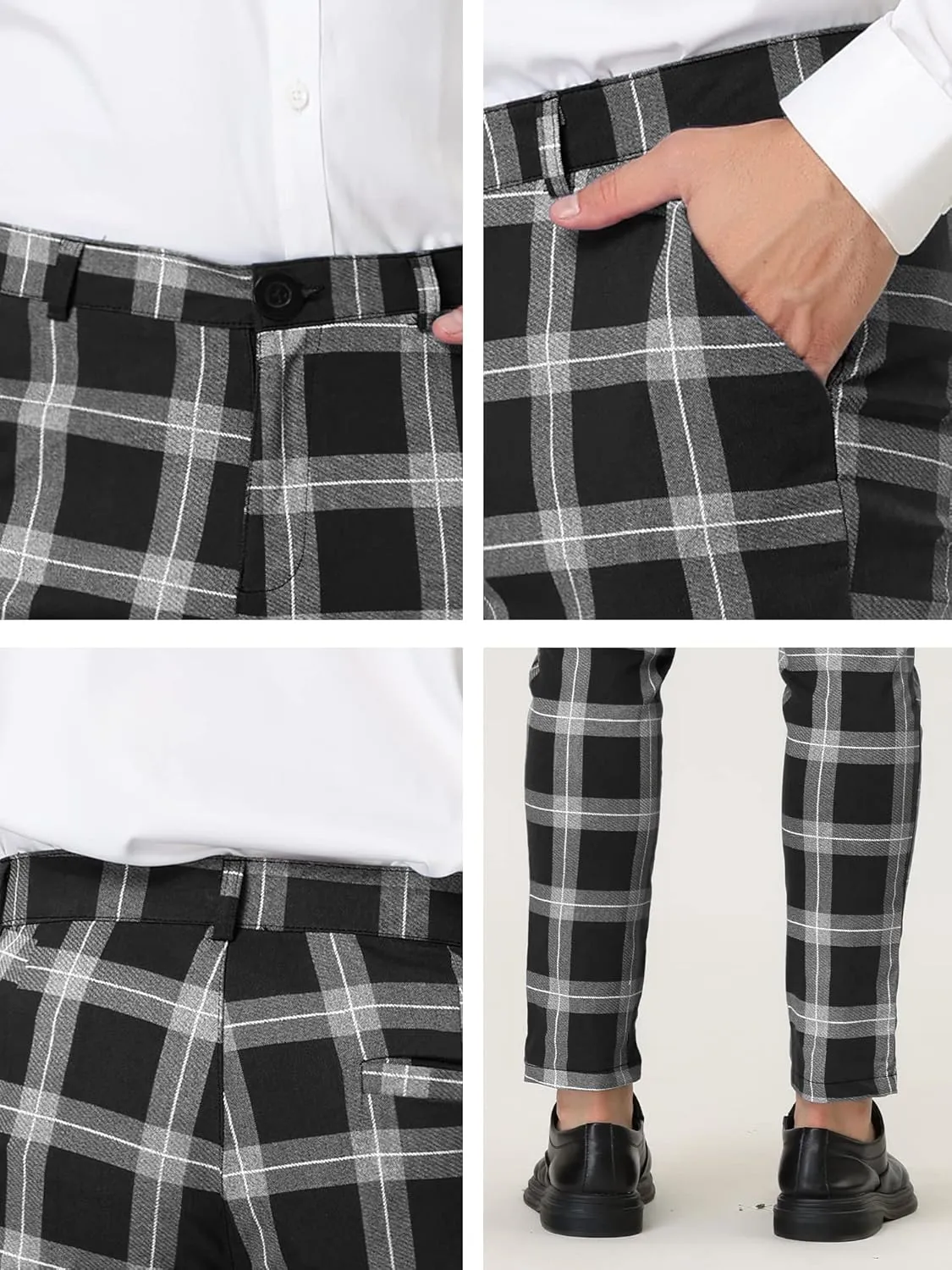 Lars Amadeus Men's Plaid Dress Pants Classic Slim Fit Chino Business Trousers