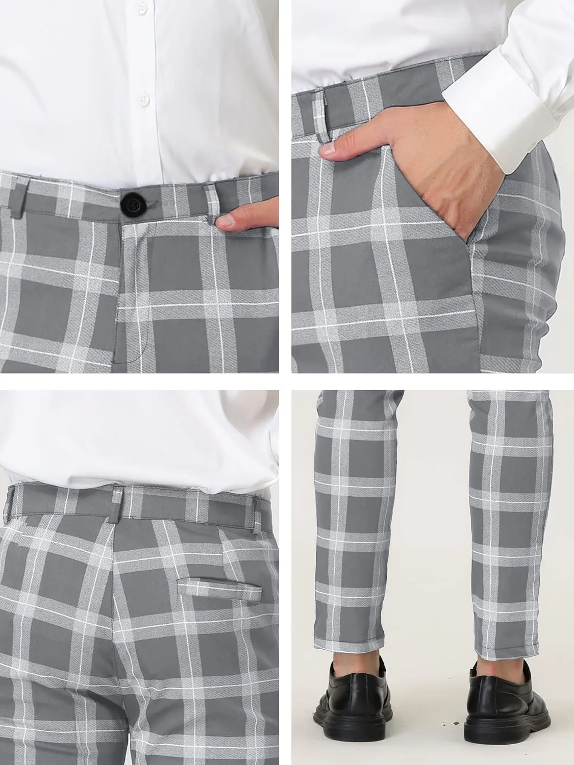 Lars Amadeus Men's Plaid Dress Pants Classic Slim Fit Chino Business Trousers