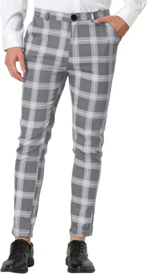 Lars Amadeus Men's Plaid Dress Pants Classic Slim Fit Chino Business Trousers