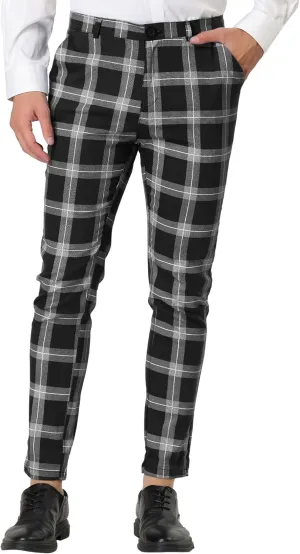 Lars Amadeus Men's Plaid Dress Pants Classic Slim Fit Chino Business Trousers