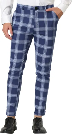 Lars Amadeus Men's Plaid Dress Pants Classic Slim Fit Chino Business Trousers