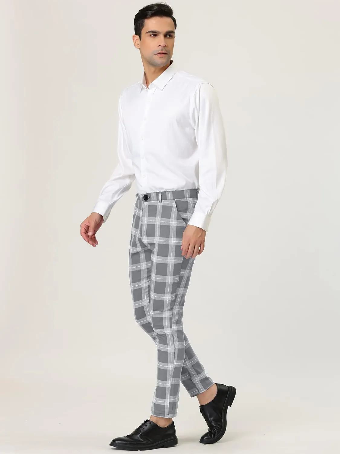 Lars Amadeus Men's Plaid Dress Pants Classic Slim Fit Chino Business Trousers