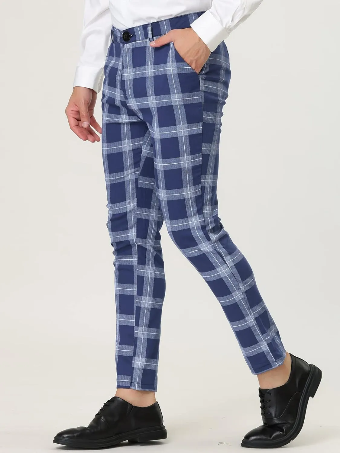 Lars Amadeus Men's Plaid Dress Pants Classic Slim Fit Chino Business Trousers