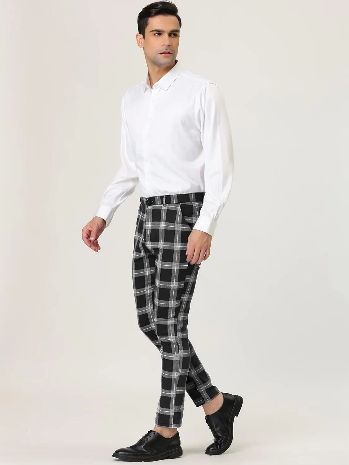 Lars Amadeus Men's Plaid Dress Pants Classic Slim Fit Chino Business Trousers