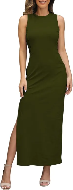 LaSuiveur Women's Sleeveless High Slit Bodycon Causal Dress Summer Beach Party Vacation Tank Maxi Dresses