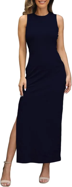 LaSuiveur Women's Sleeveless High Slit Bodycon Causal Dress Summer Beach Party Vacation Tank Maxi Dresses