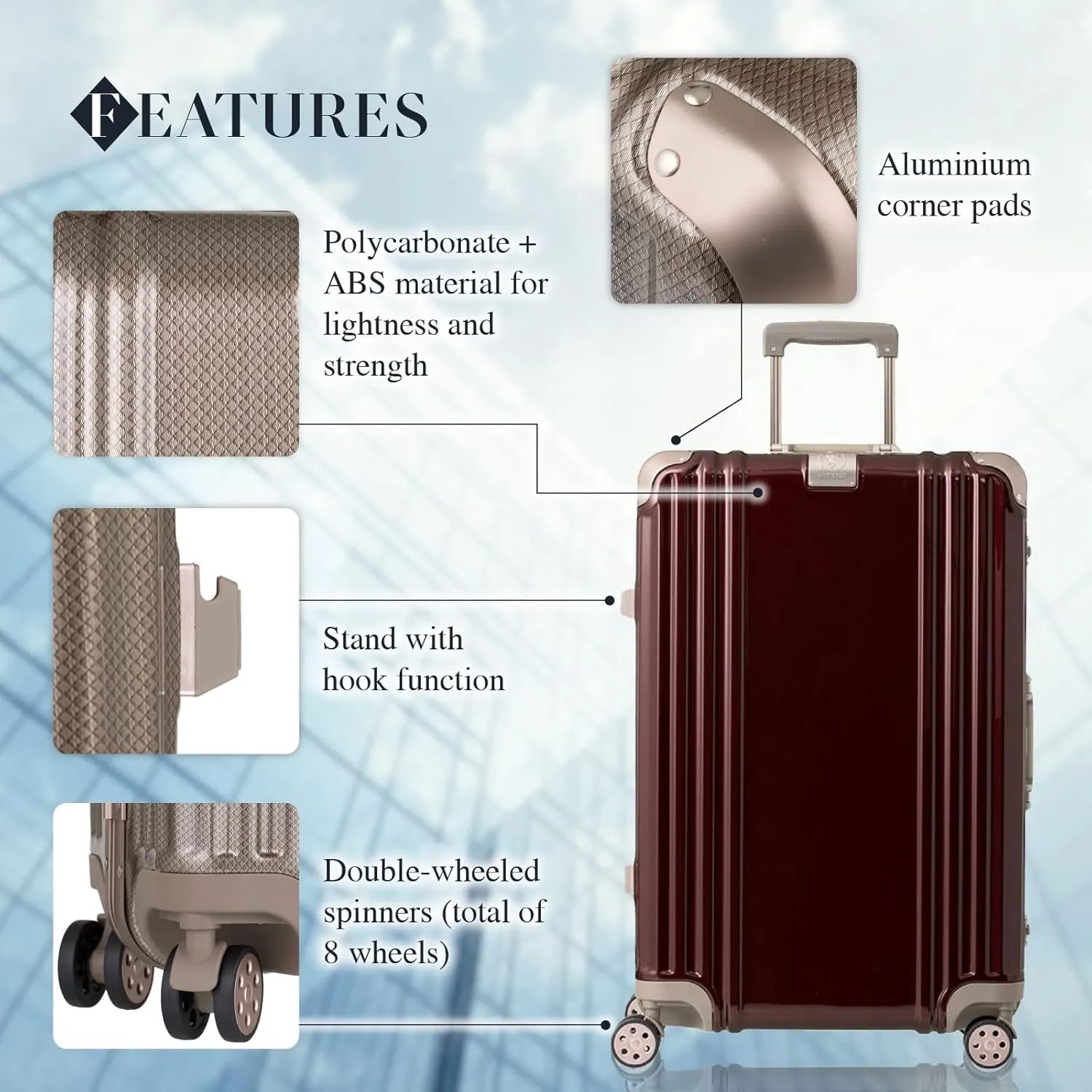 LEGEND WALKER Durable Aluminum Frame Luggage 21-inch, BrilliantWhite, 5509-48-WH