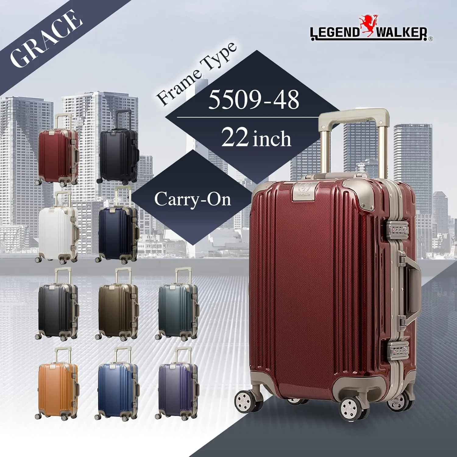 LEGEND WALKER Durable Aluminum Frame Luggage 21-inch, BrilliantWhite, 5509-48-WH