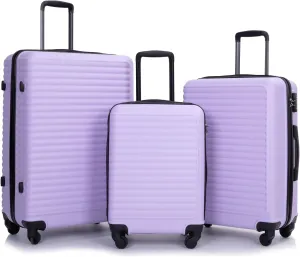 Lightweight 3 Piece Luggage Set - Durable ABS, Spinner Wheels, Lavender Purple