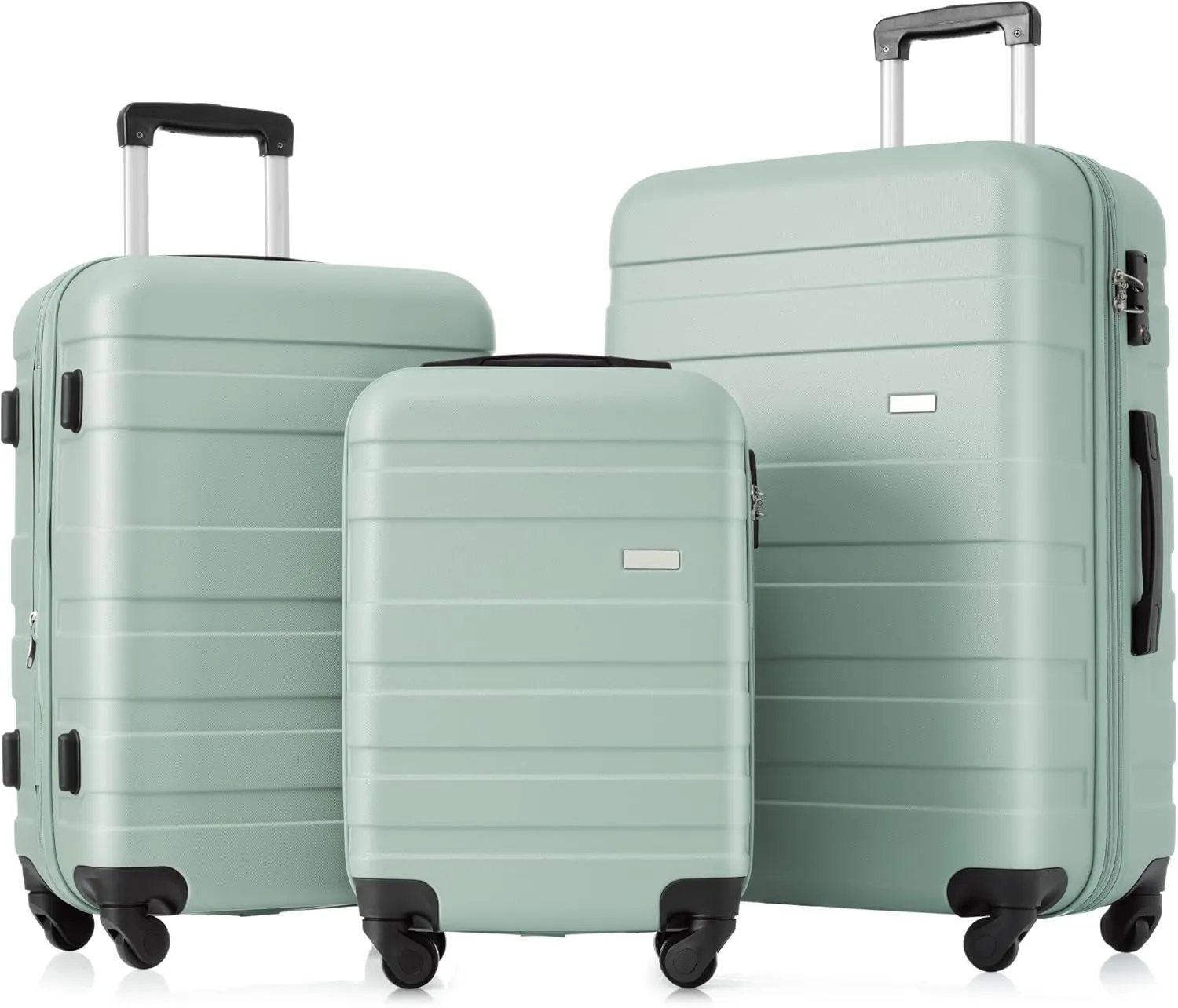 Lightweight and Durable Expandable Hardshell Luggage Set, 3 Pieces with Spinner Wheels, Green