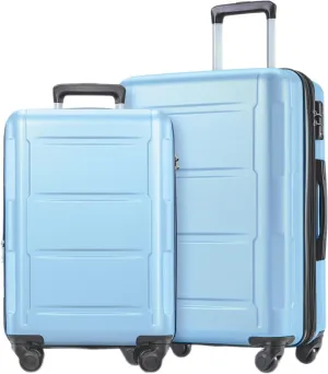 Lightweight Expandable Spinner Wheel Luggage Set, 20inch & 24inch, Durable Plastic, Light Blue