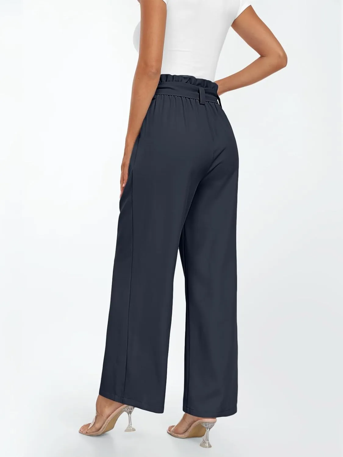 LILLUSORY Wide Leg Dress Pants Women's Paperbag High Waisted Business Casual Trousers with Removable Belt